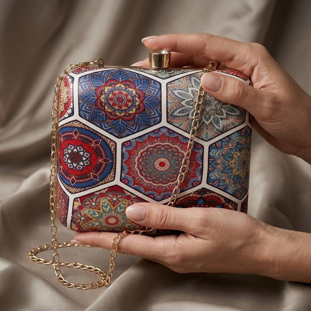 Jahnavi — Satin Printed Clutch
