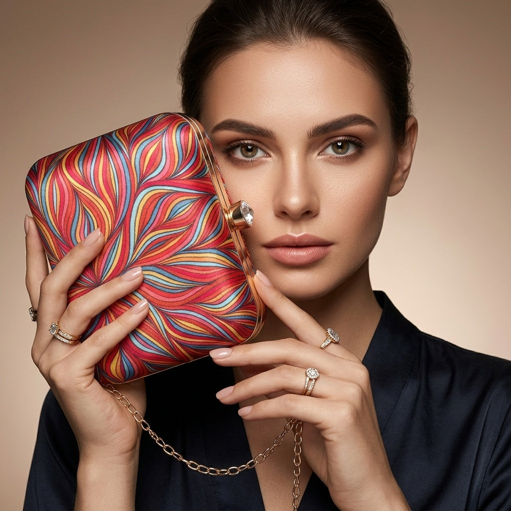 Sanvi — Satin Printed Clutch