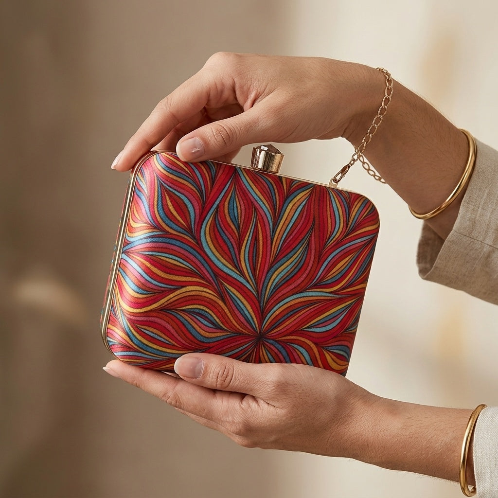 Sanvi — Satin Printed Clutch