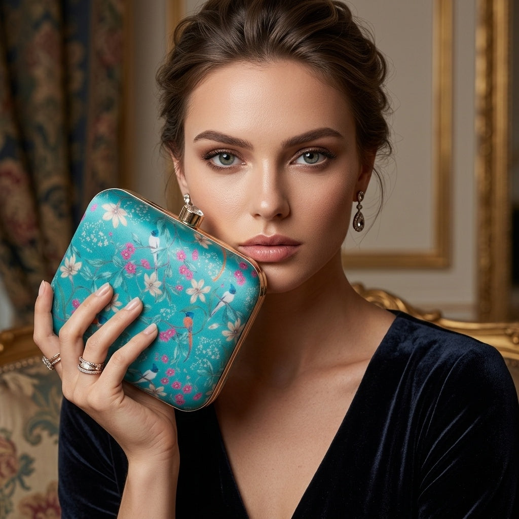 Gauri Green — Satin Printed Clutch