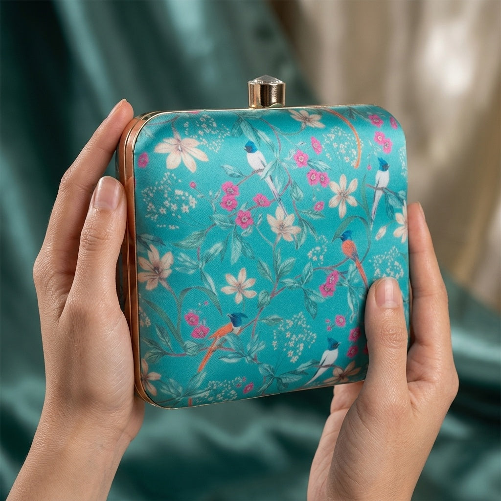 Gauri Green — Satin Printed Clutch