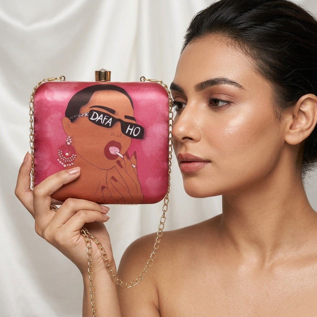 Anshi Pink — Satin Printed Clutch