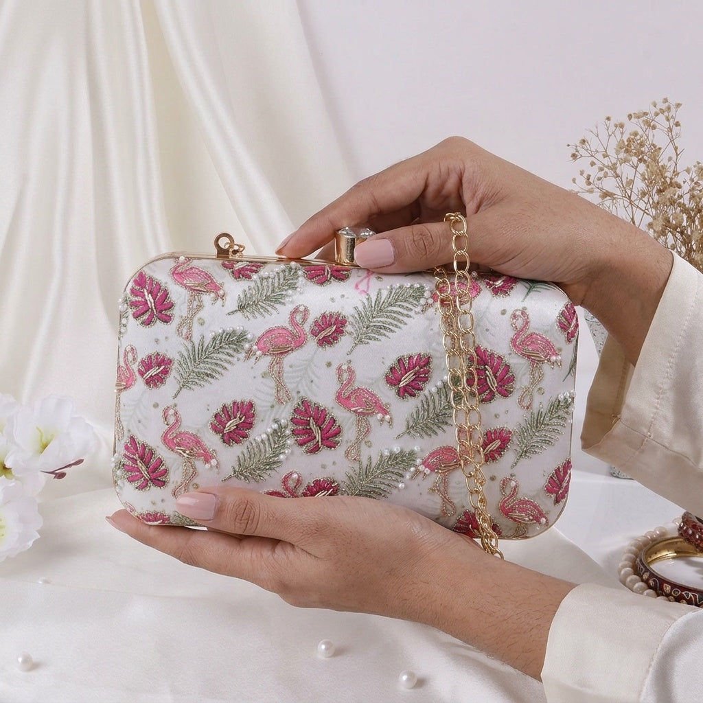 Manasi — Raw Silk Printed Embroidered Clutch