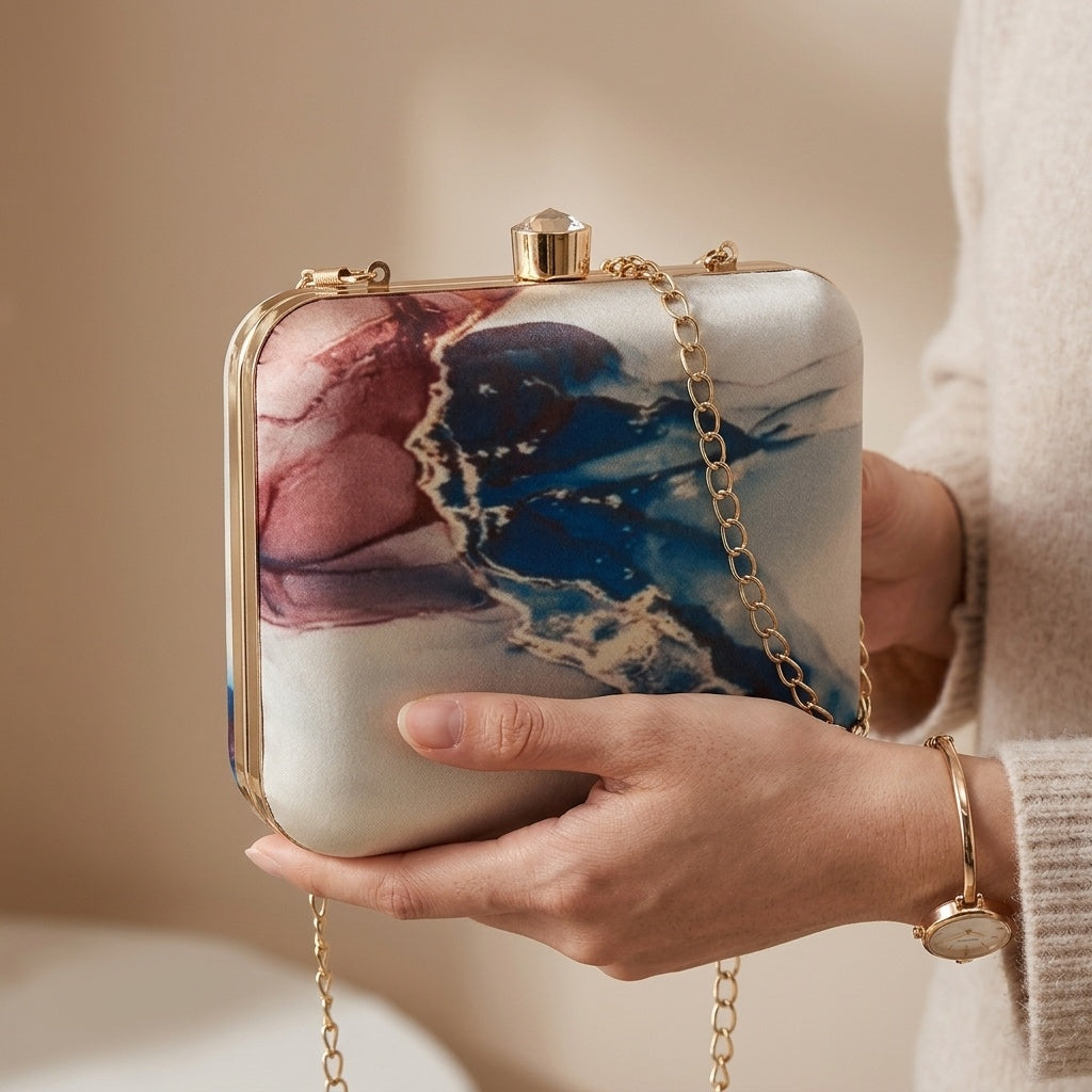 Kyra — Satin Printed Clutch