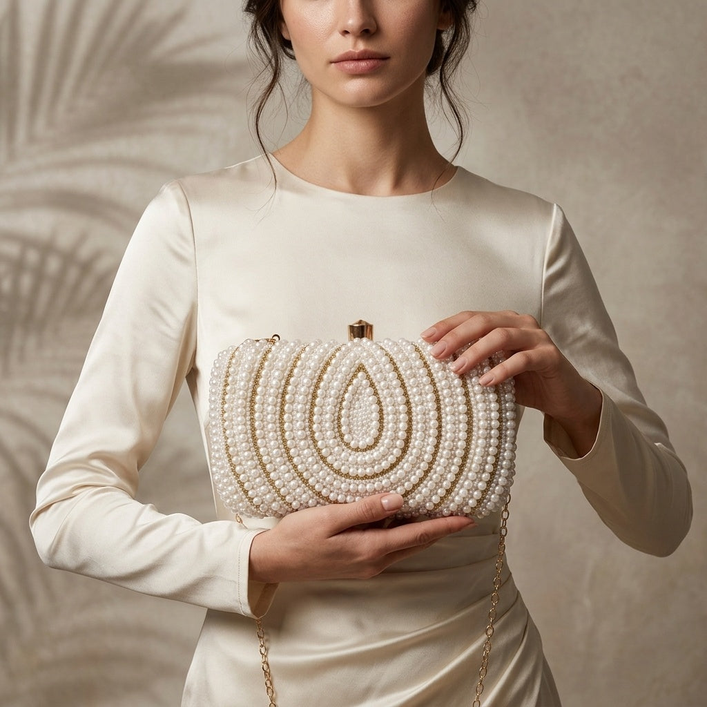Heena White — Raw Silk Embroidered Clutch