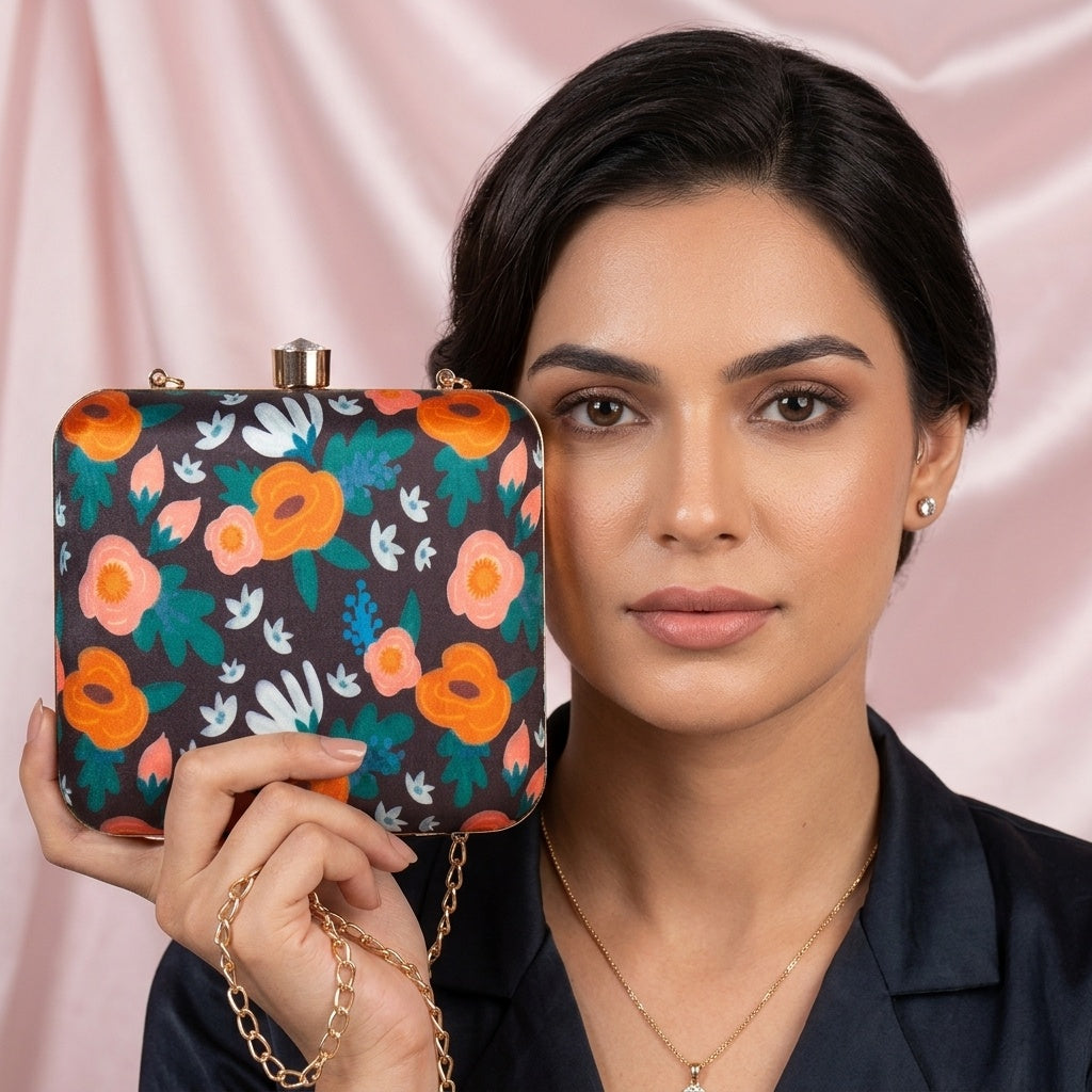 Kaira — Satin Printed Clutch