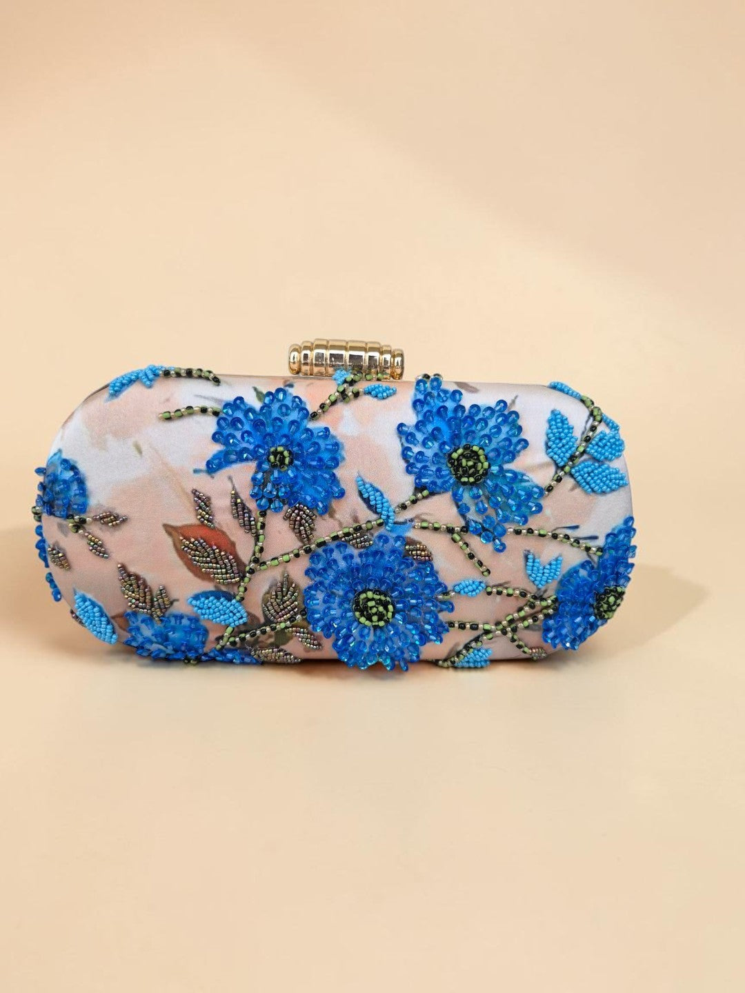 Rambha Heritage — Satin Printed Embroidered Clutch - Front View | SWIS-4511