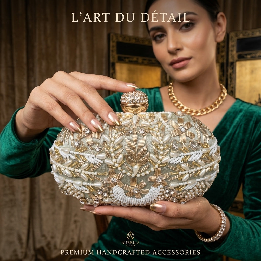 Prabha Mint Green — Raw Silk Embroidered Clutch