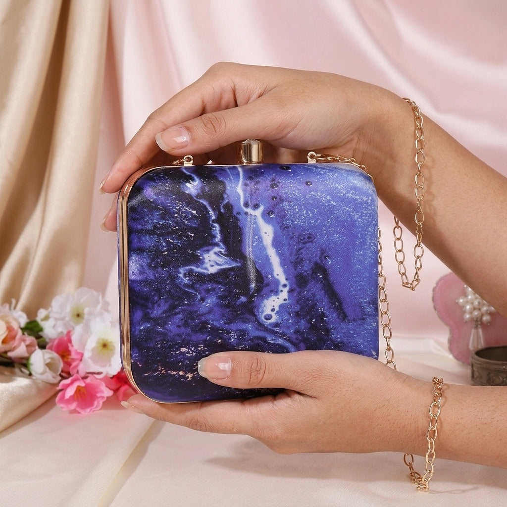 Reshma Blue — Satin Printed Clutch
