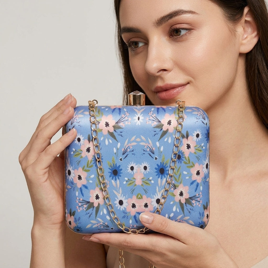 Anokhi Blue — Satin Printed Clutch