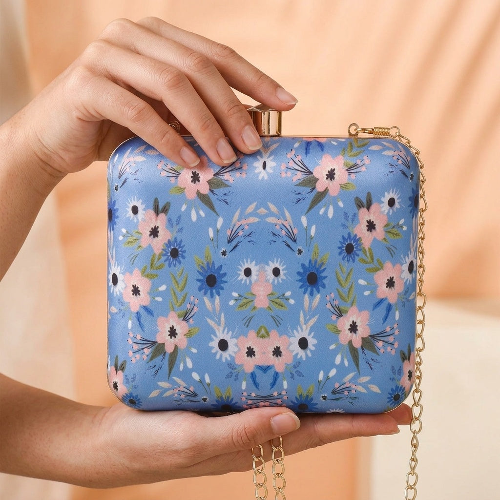 Anokhi Blue — Satin Printed Clutch