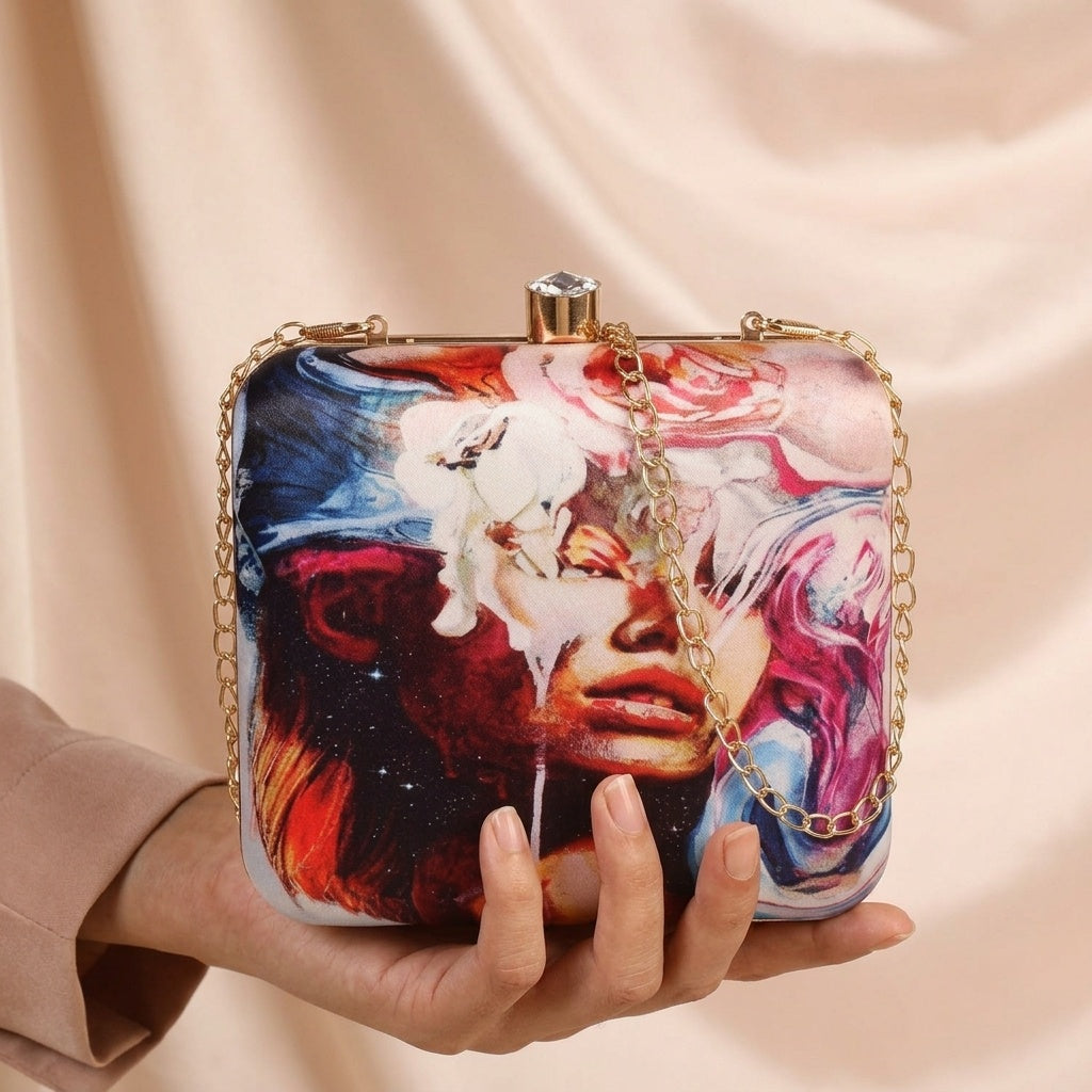 Narmada — Satin Printed Clutch