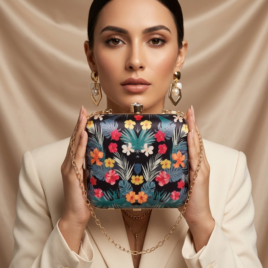 Sahana — Satin Printed Clutch