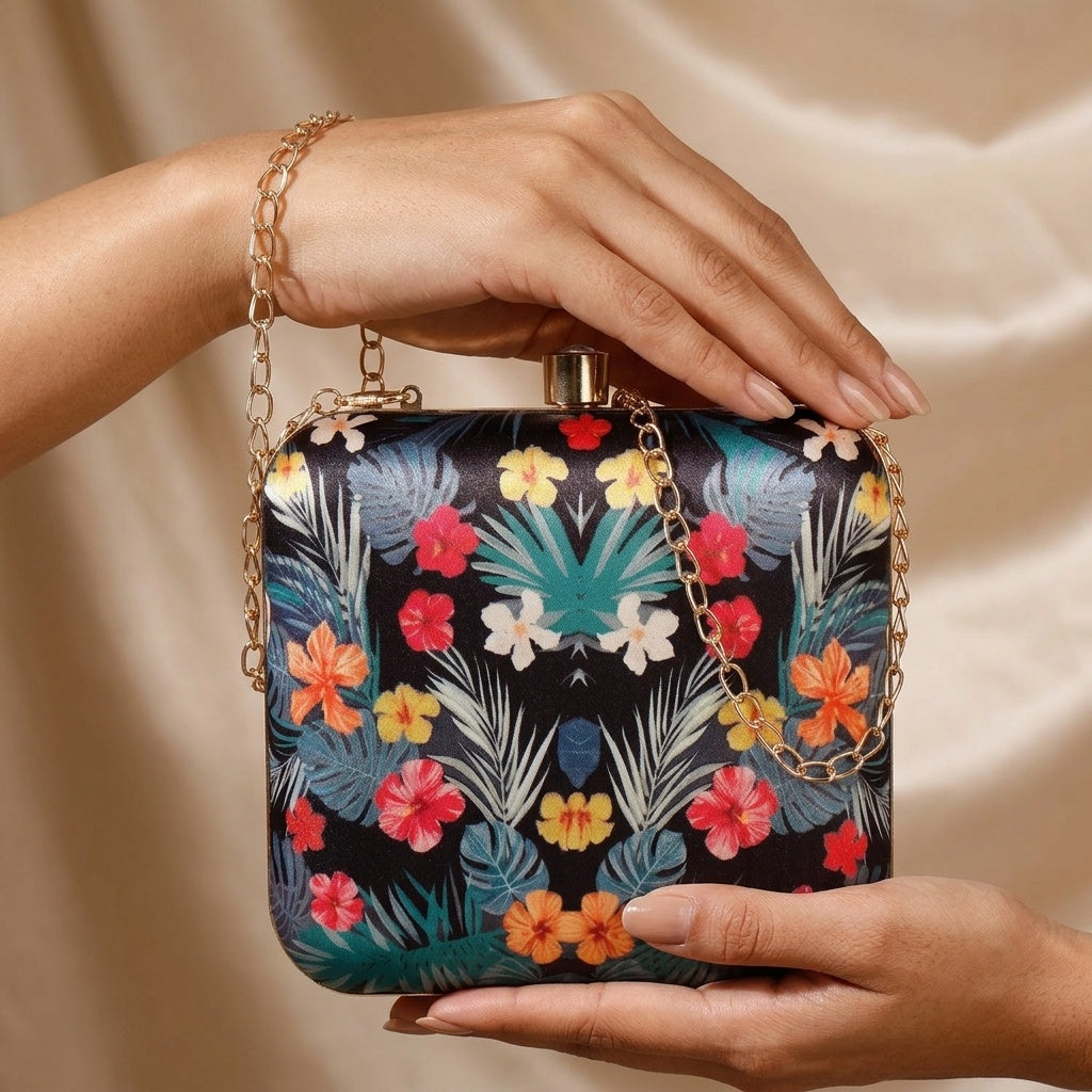 Sahana — Satin Printed Clutch