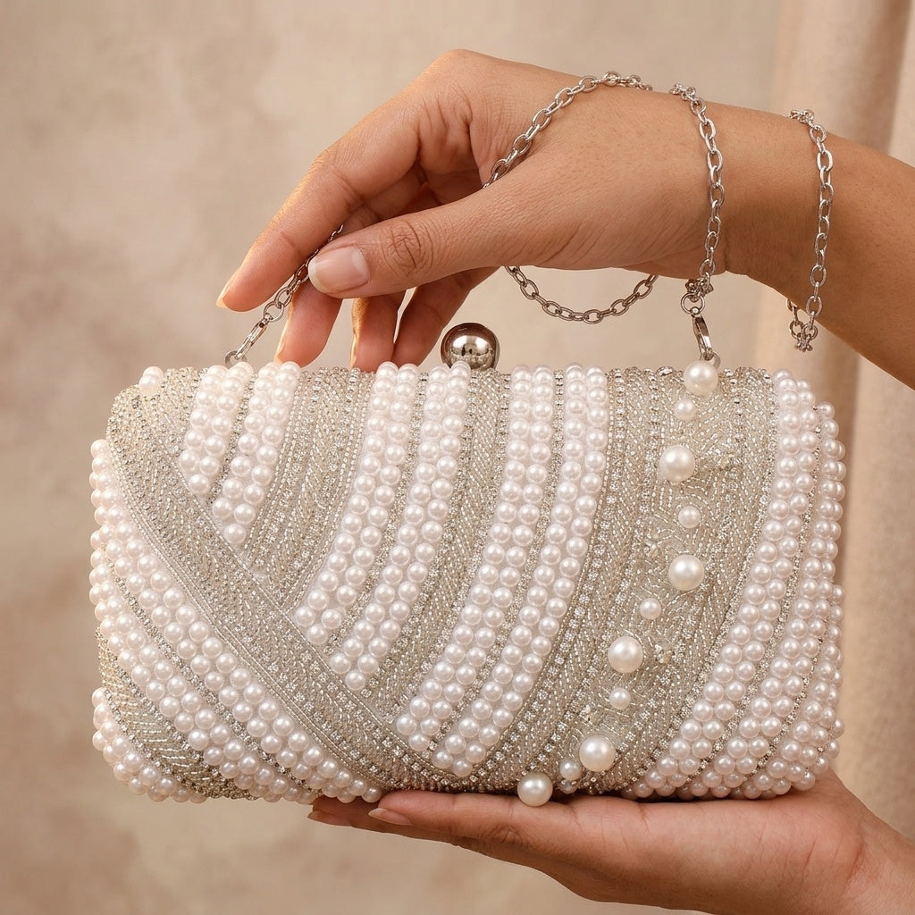 Shivangi Silver — Raw Silk Embroidered Clutch