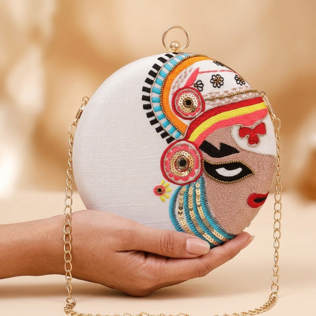 Eila White — Raw Silk Embroidered Clutch