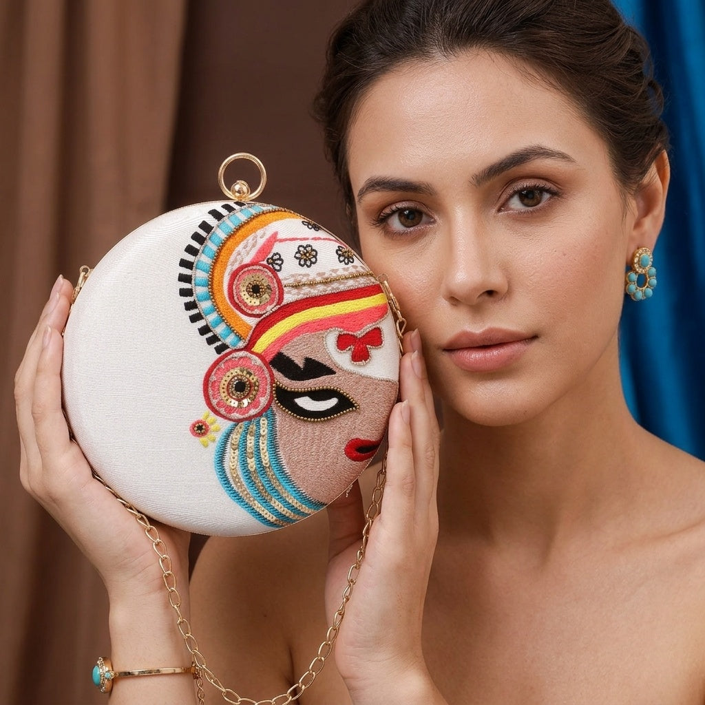 Eila White — Raw Silk Embroidered Clutch