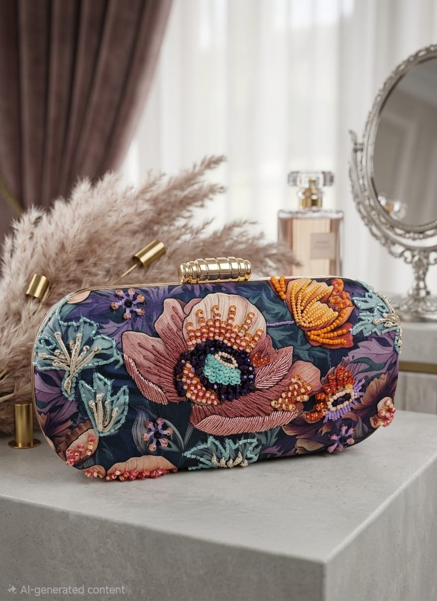 VRPS Printed Embroidered Clutch | Handcrafted Ethnic Bag | SWIS-4931