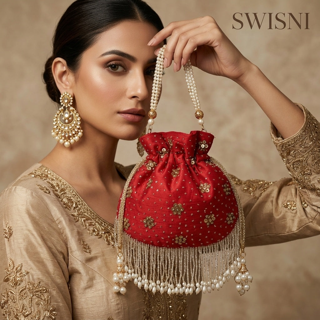 Ragini Red — Raw Silk Potli Bag