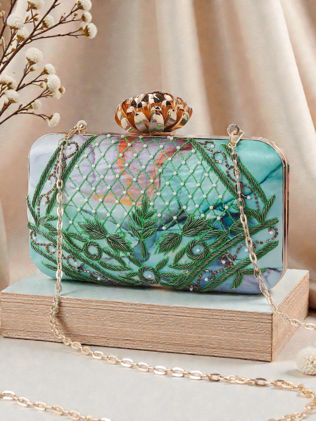 VRPS Printed Embroidered Clutch | Handcrafted Ethnic Bag | SWIS-826