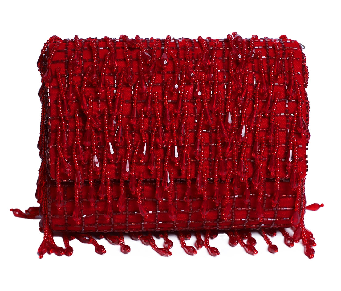 Red Crystal Flap Bag