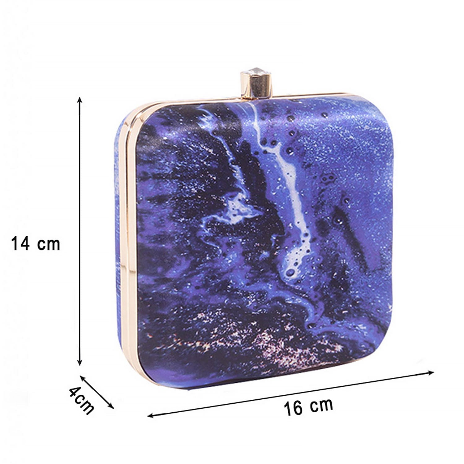 Acrylic Abstract Blue Square Box Clutch for Women & Girls