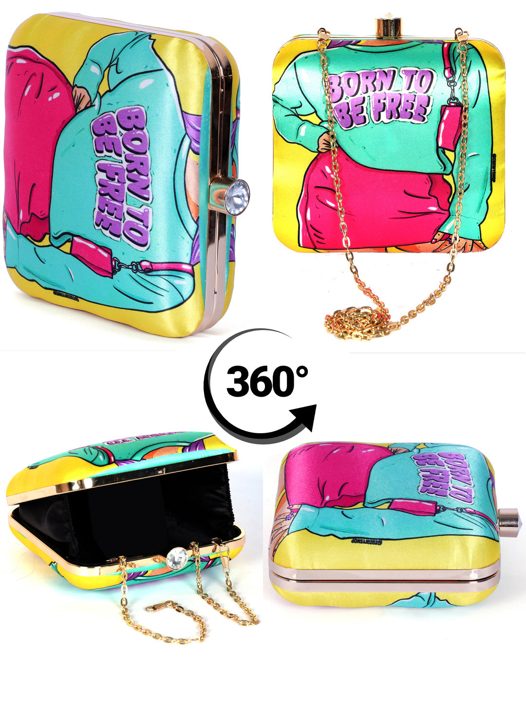 PRINTED DIGITAL CLUTCH BAG BORN TO BE FREE
