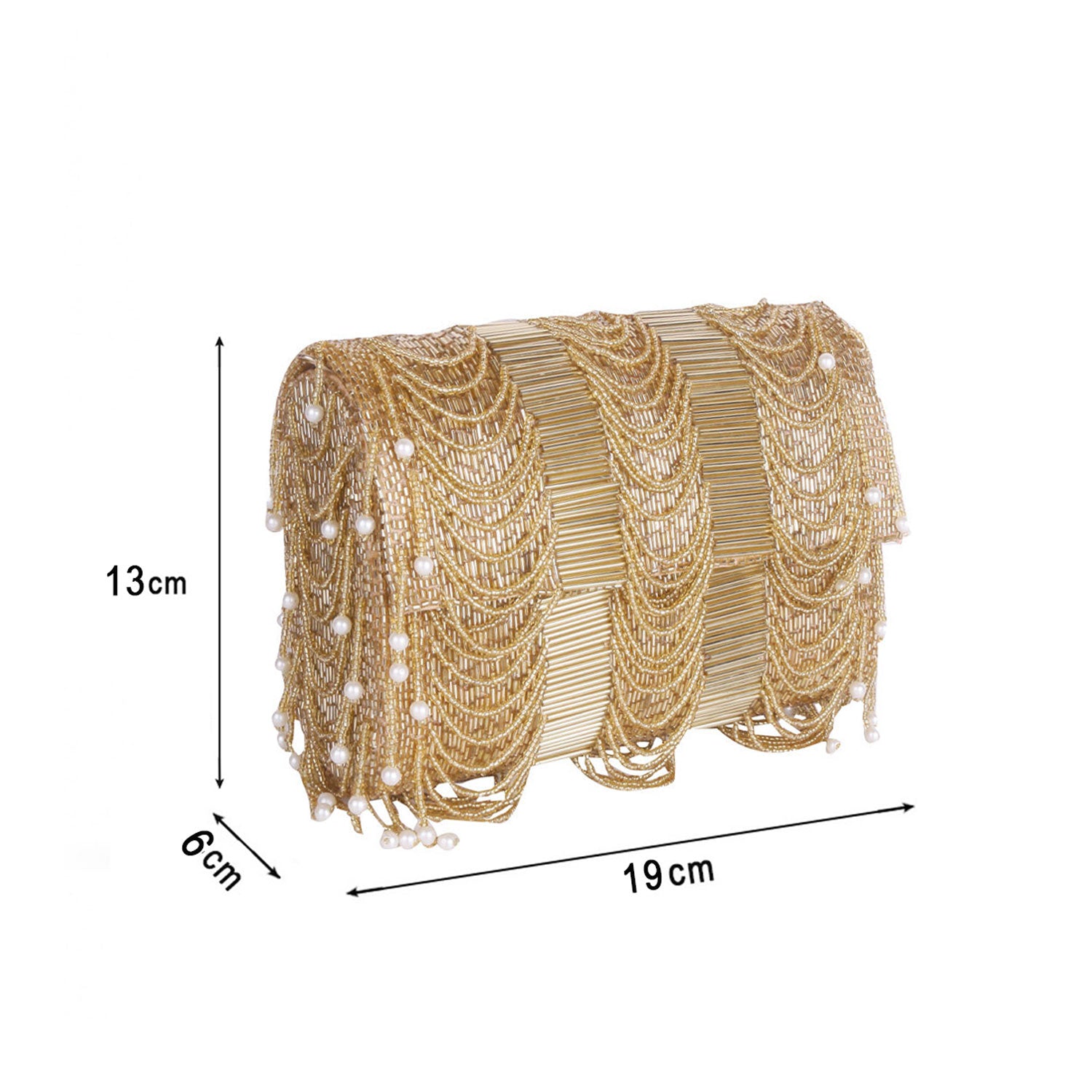 Stylish Allover Golden Work Flap Clutch Bag For Party , Wedding