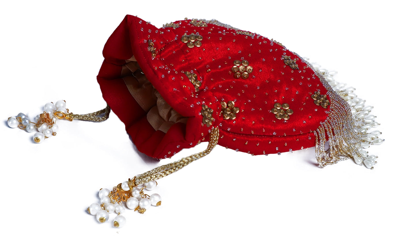 Red Embroidered Potli