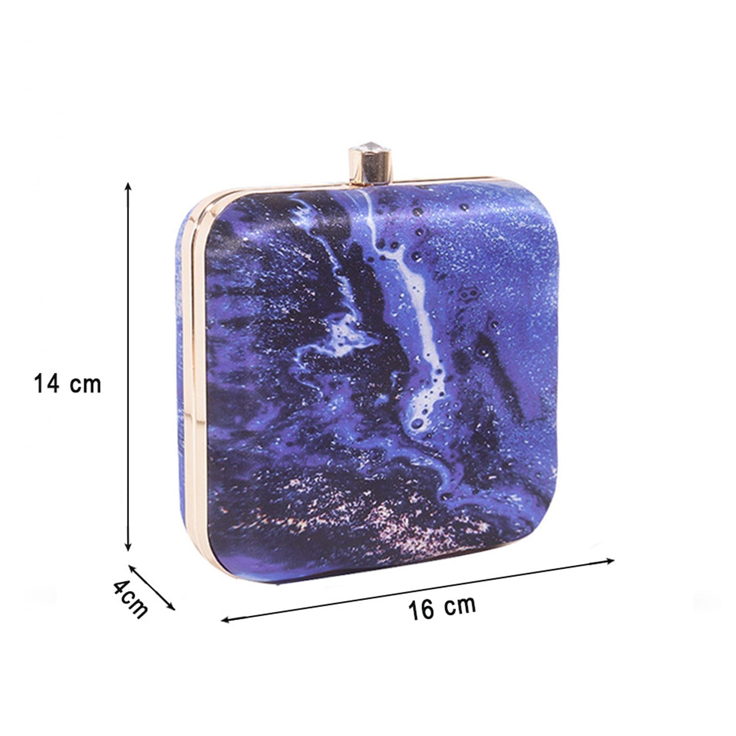 Acrylic Abstract Blue Square Box Clutch for Women & Girls