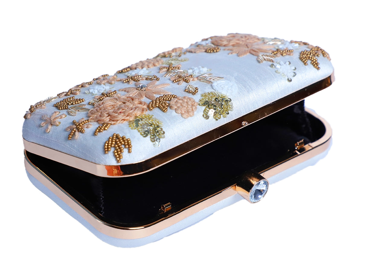 Ivory thread embroidery luxury clutch bag