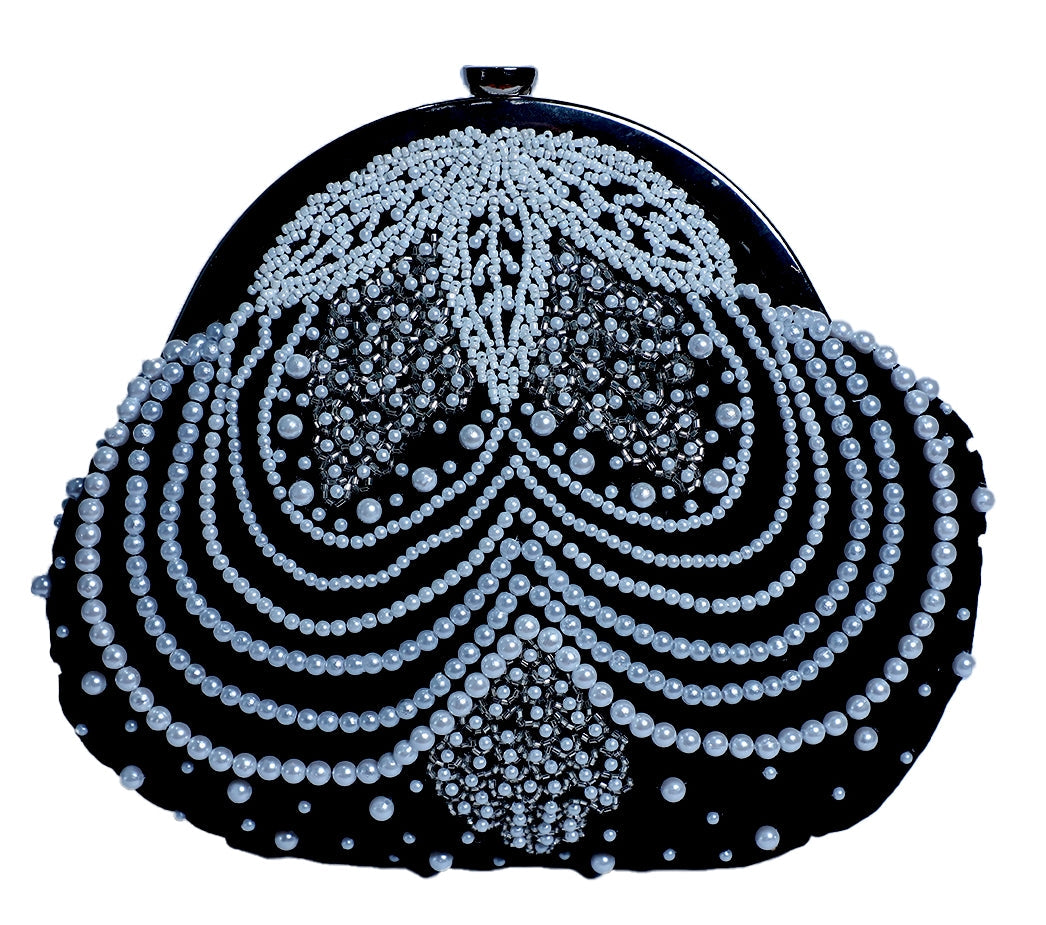 Swisni Black Pearly Half Frame Clutch Bag