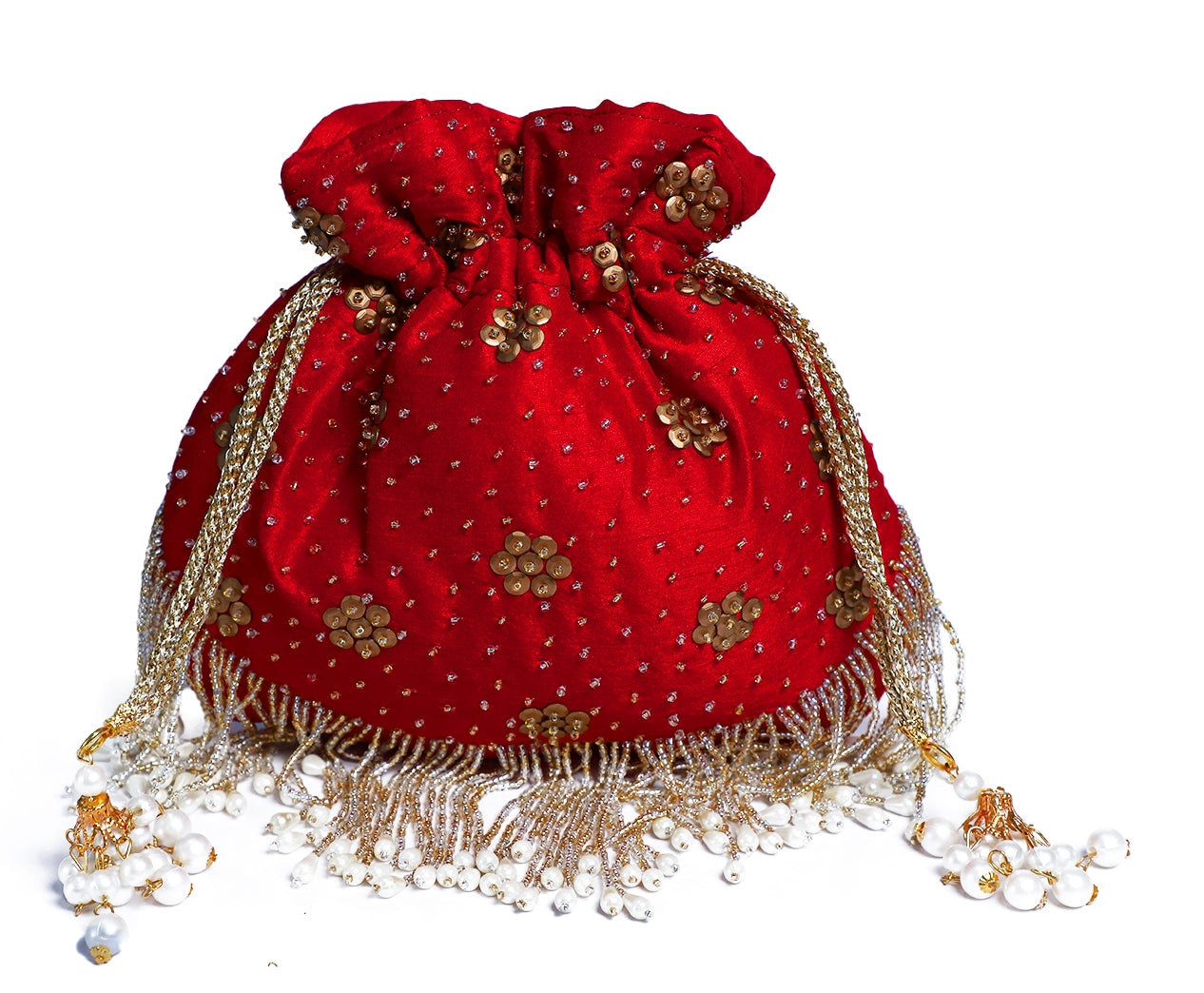 Red Embroidered Potli