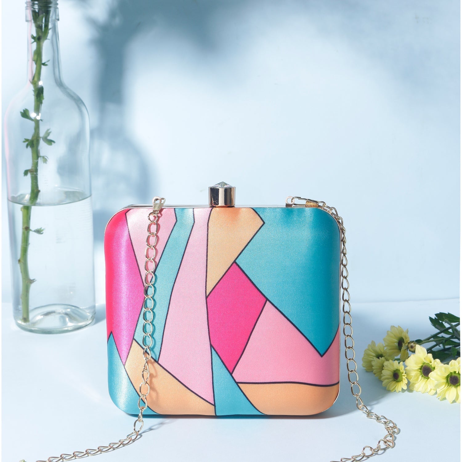 Assoretd printed lining box clutch