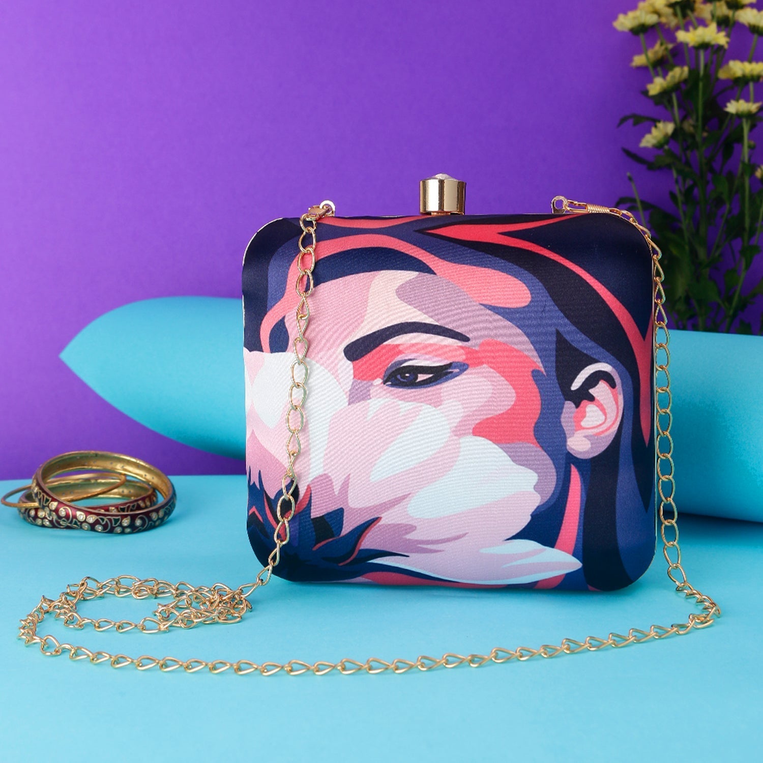 3D Design Hide Face Printed Box Clutch