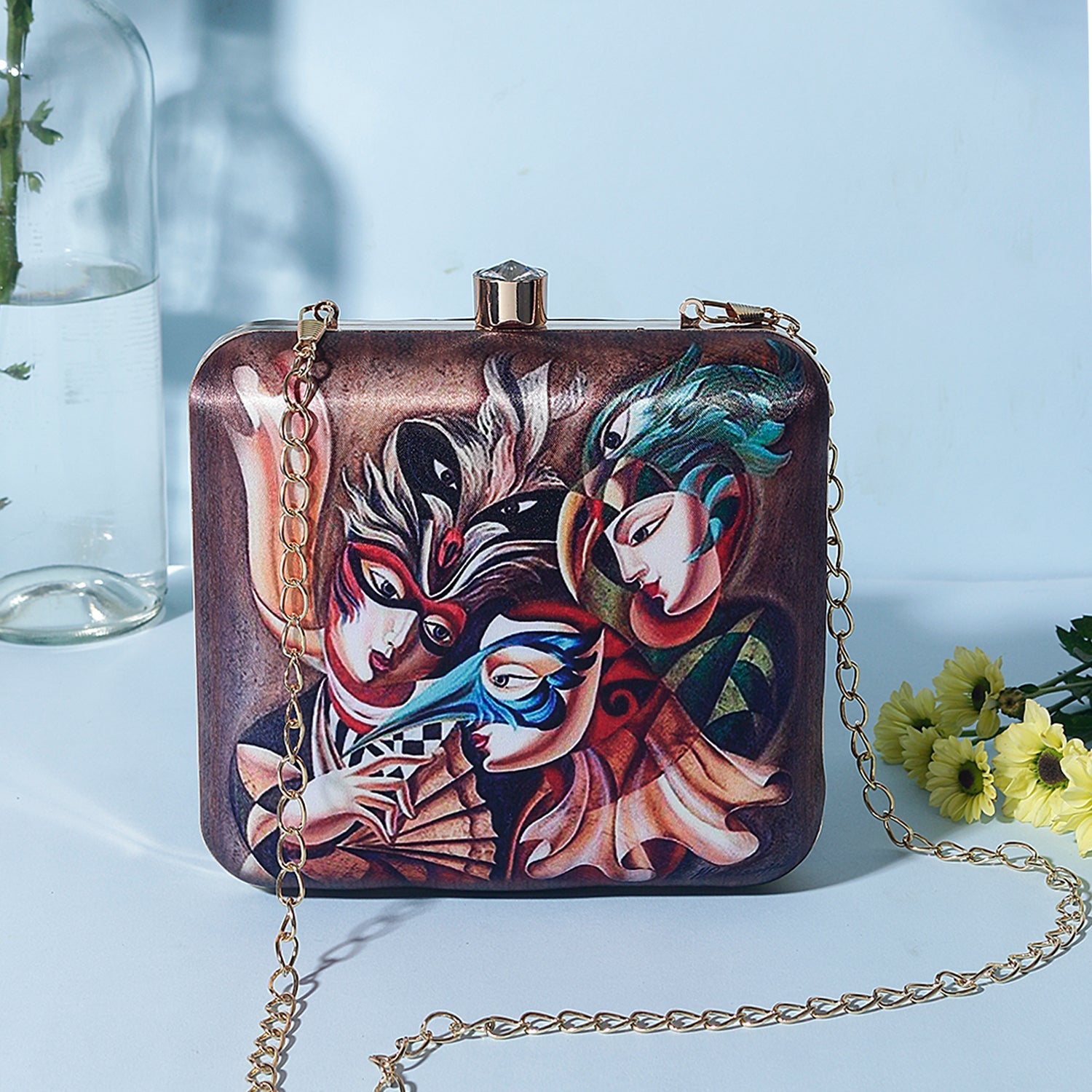 3D digital print casual box clutch