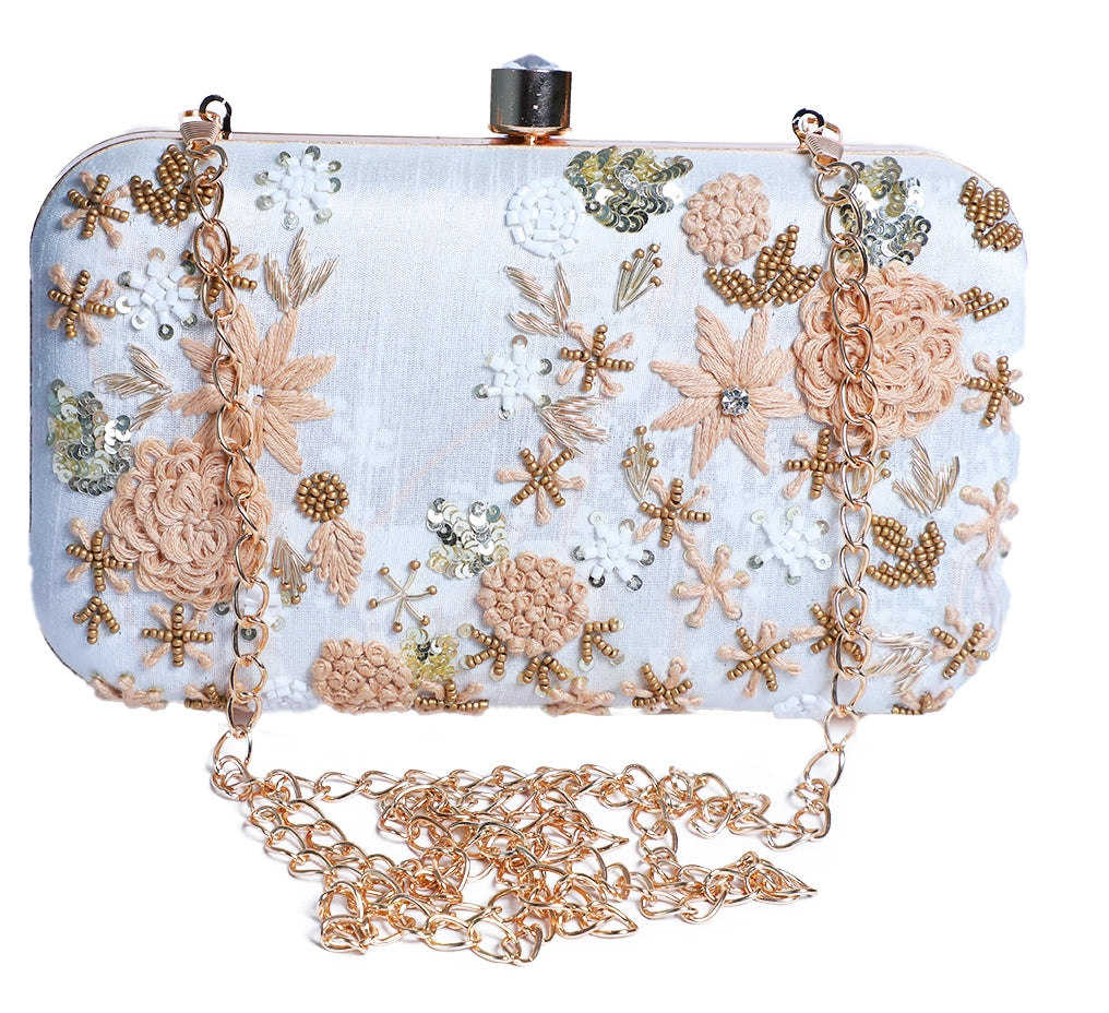 Ivory thread embroidery luxury clutch bag
