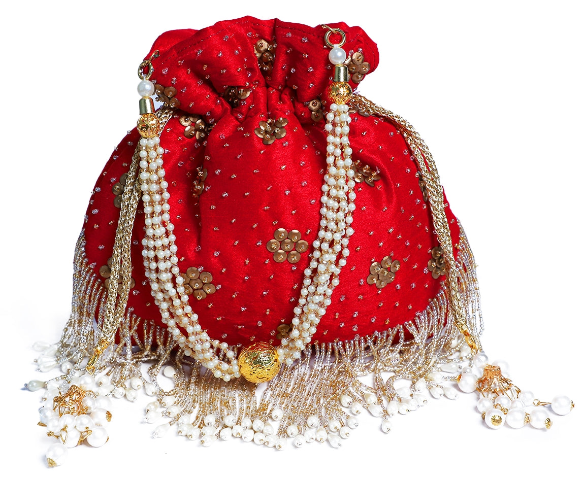 Red Embroidered Potli