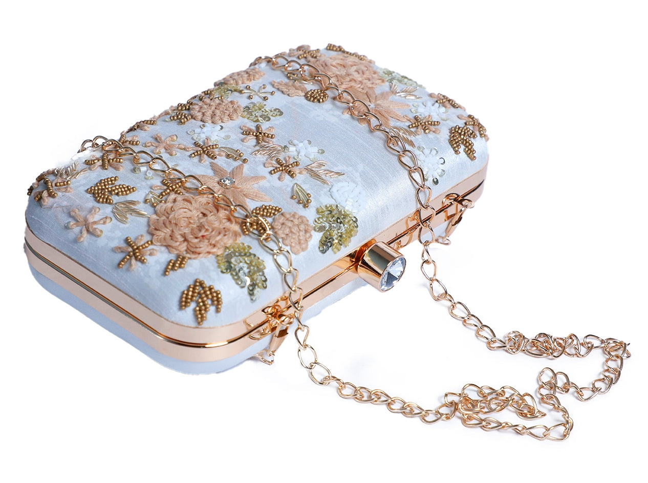 Ivory thread embroidery luxury clutch bag