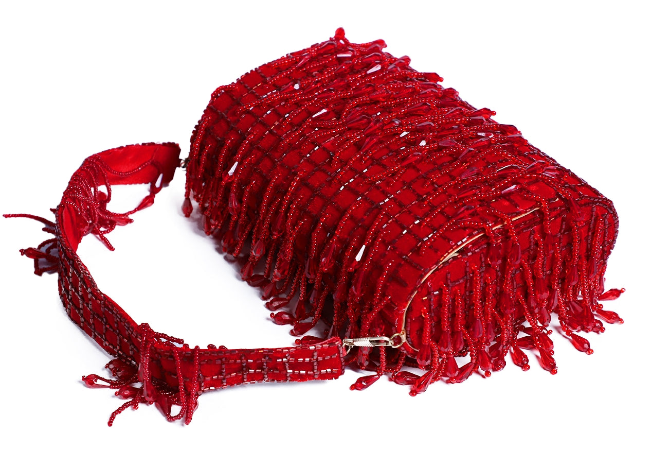 Red Crystal Flap Bag