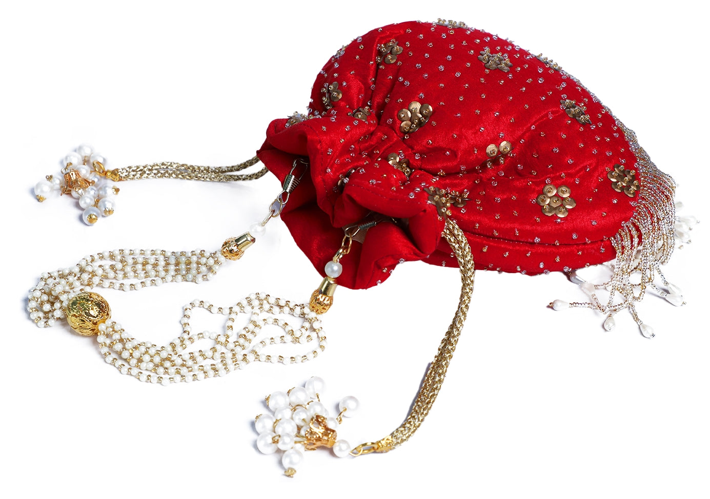 Red Embroidered Potli