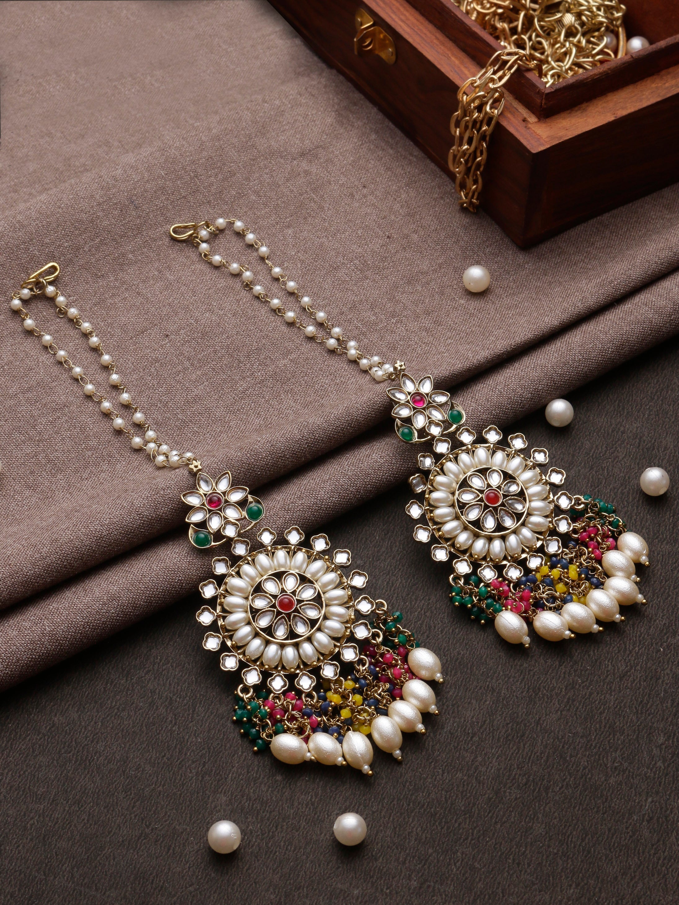 Swisni Alloy Golden Earrings with Multi Beads For Women