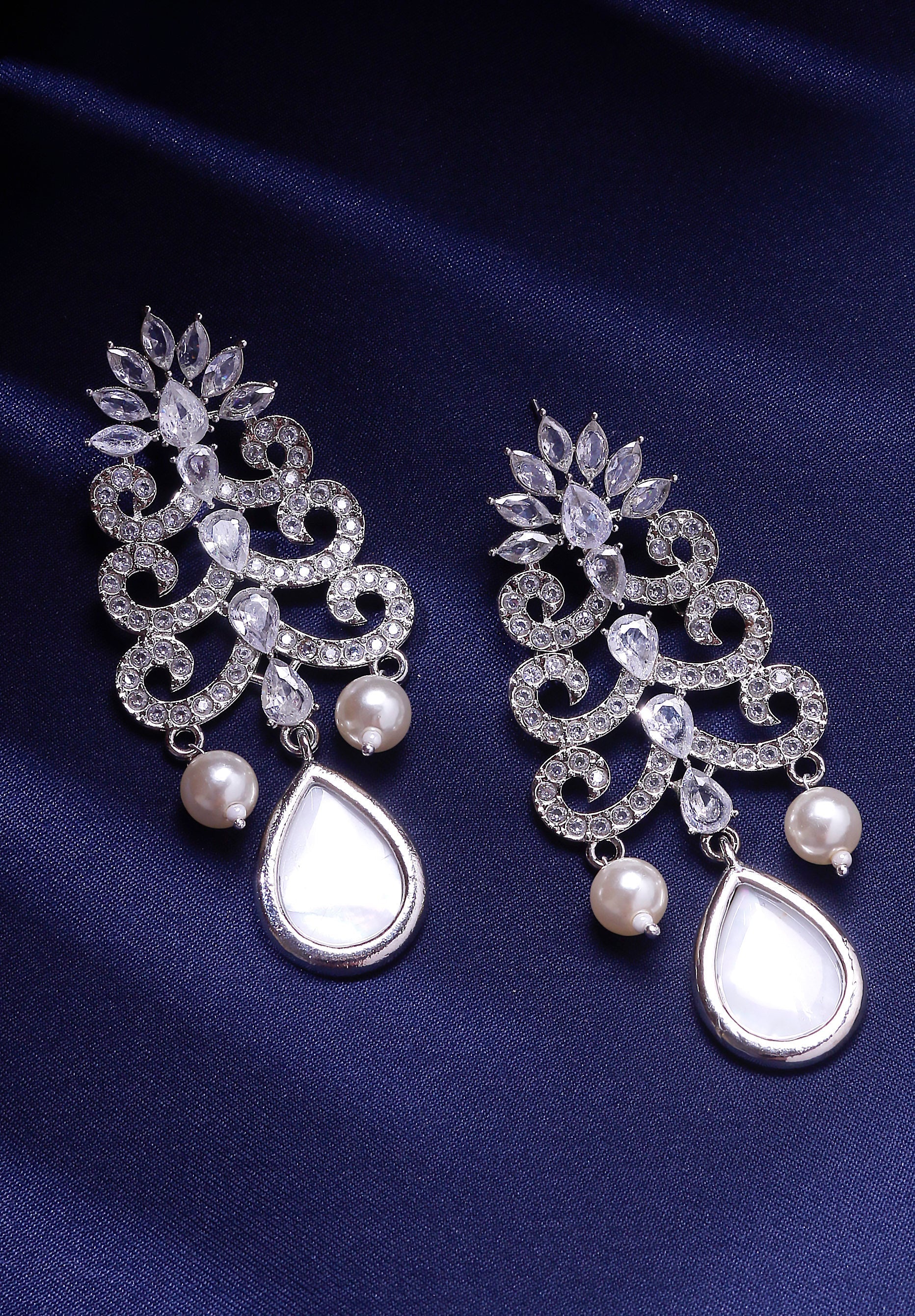 Swisni Alloy Silver Earring With White Pearl