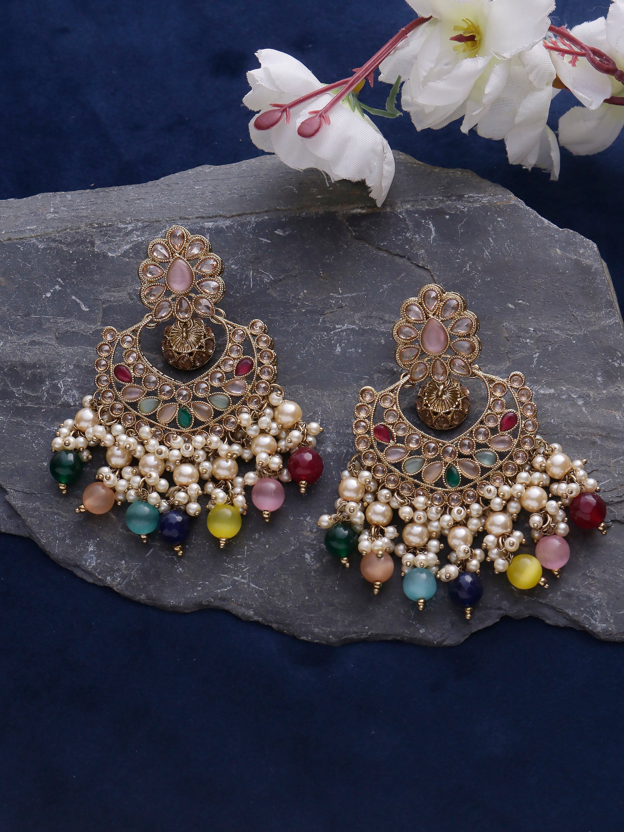 Swisni Alloy Golden Earrings with Multi Beads