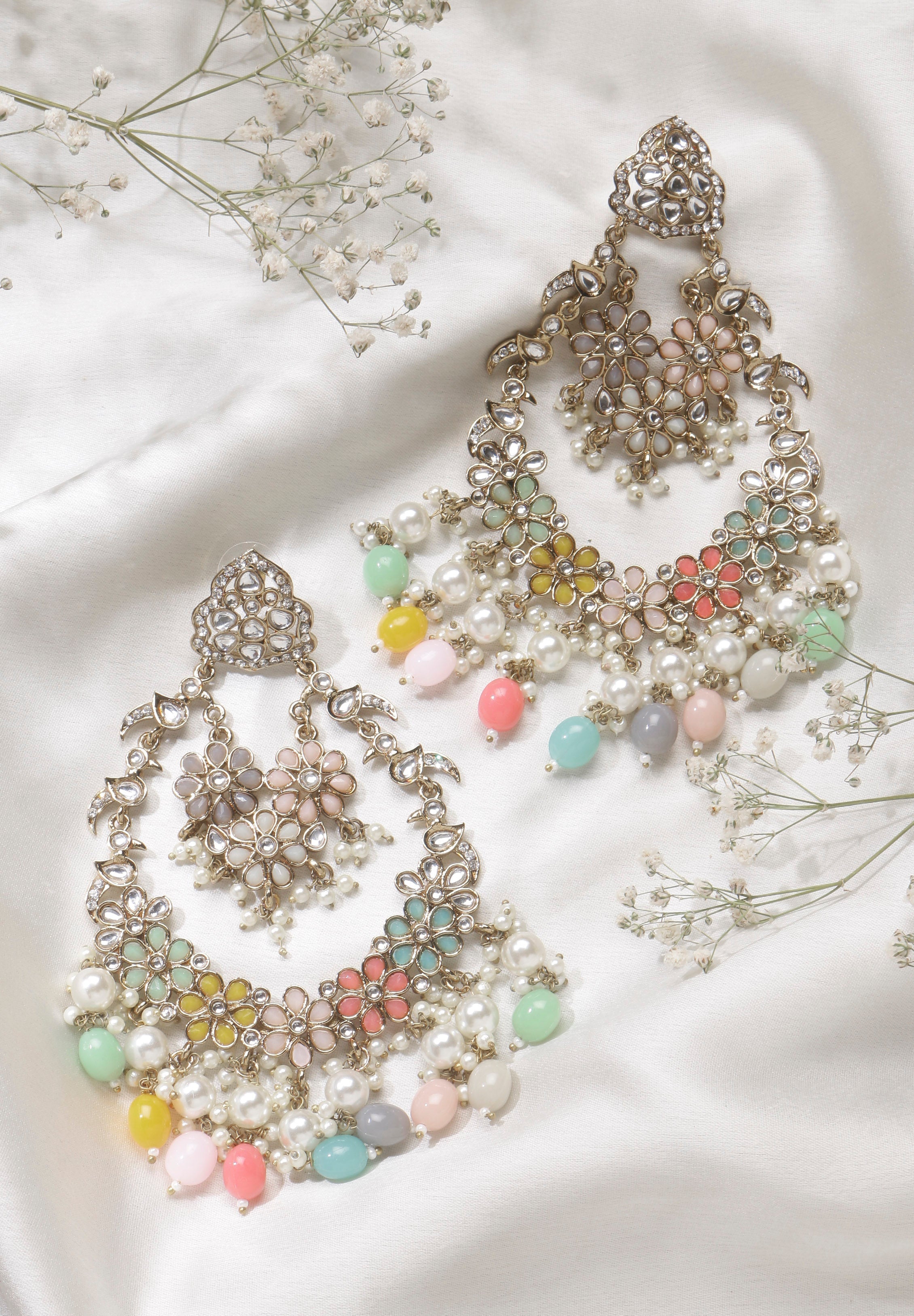 Swisni Alloy Golden Earrings with Multi Beads