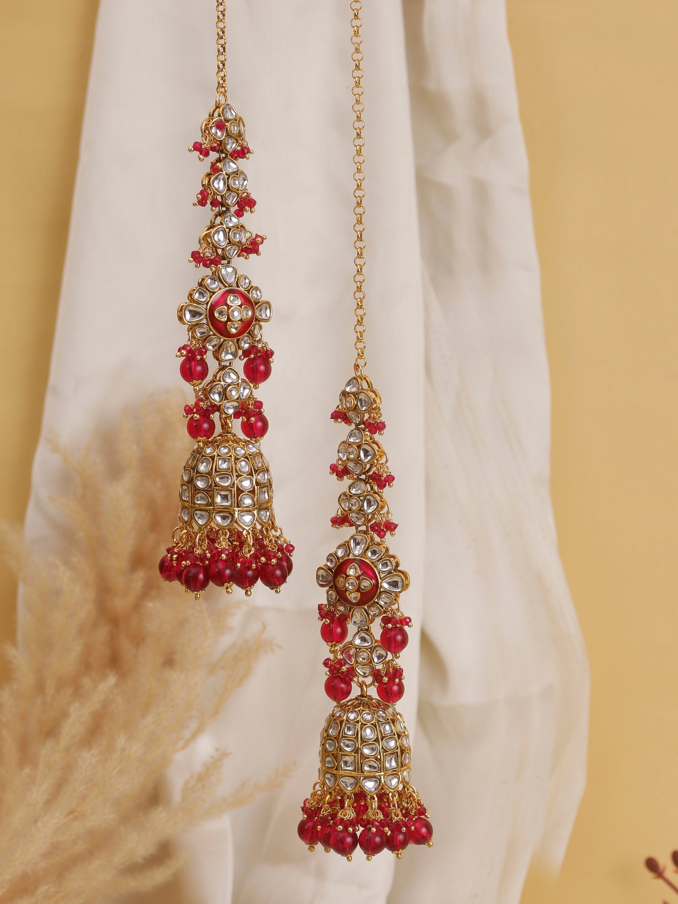 Swisni Alloy Golden Jhumki Earrings with Maroon