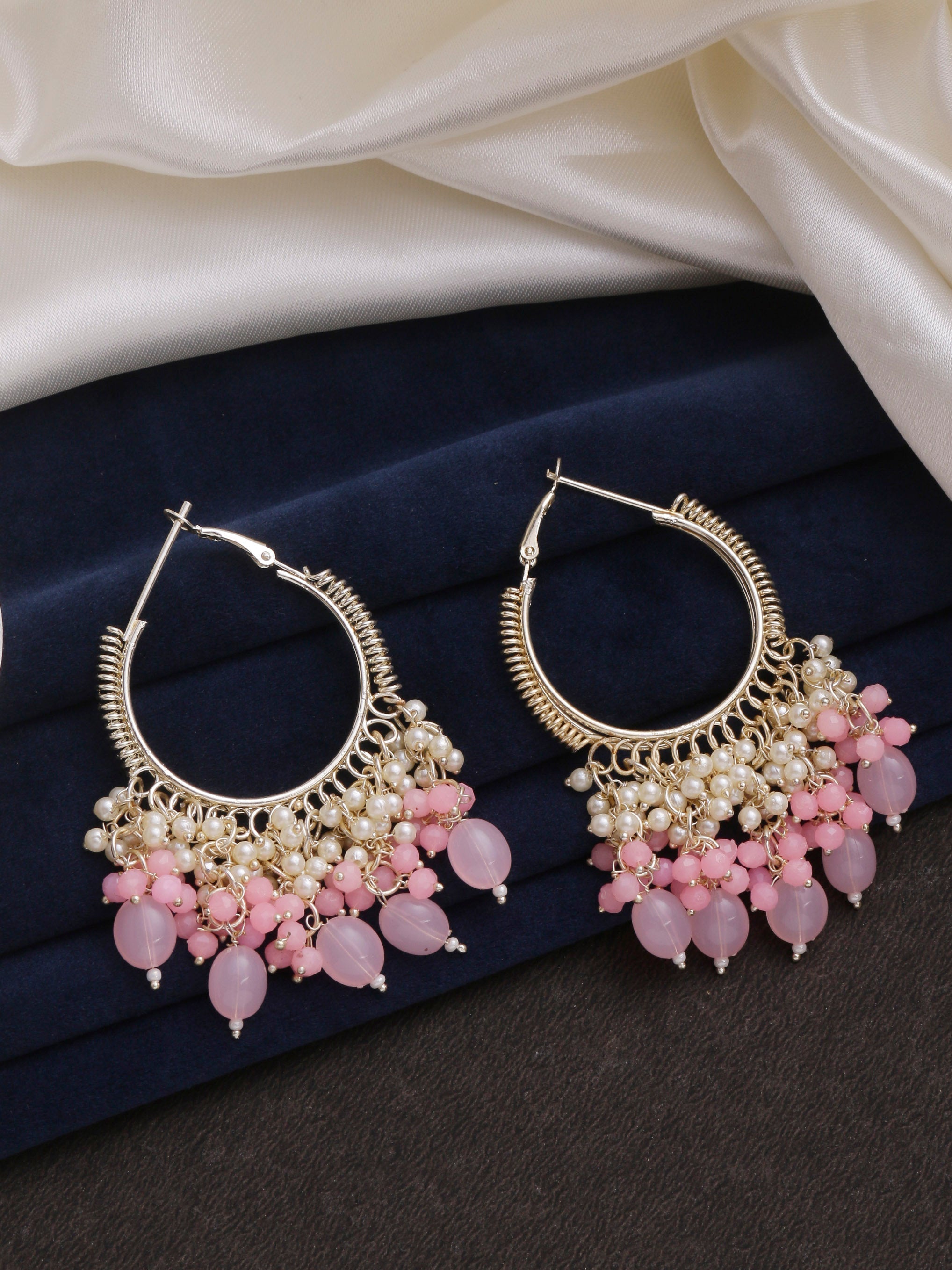 Swisni Alloy Light Pink Pearl Bali Earrings