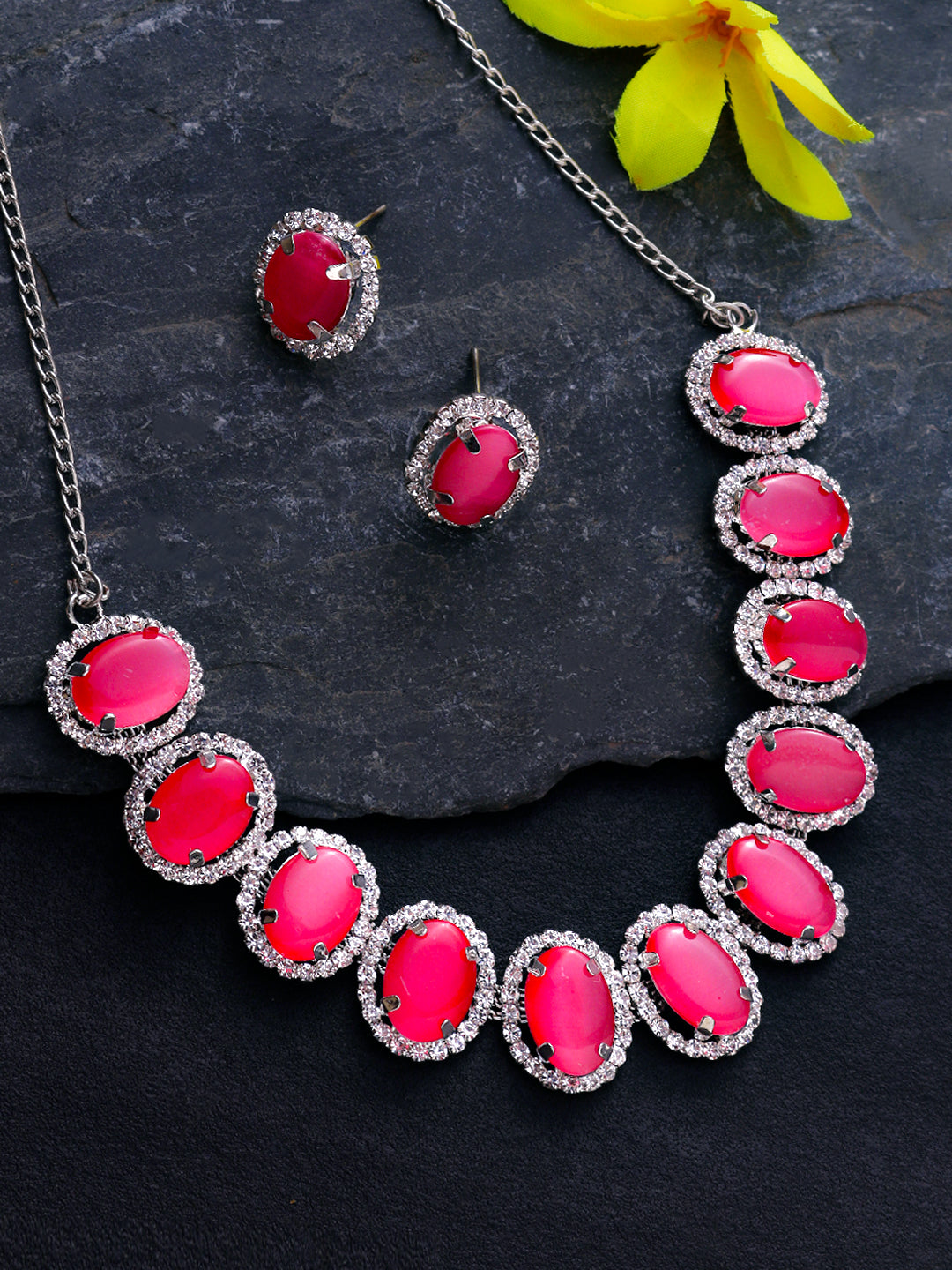 Swisni Alloy Silver Necklace, Earring Beads Necklace Set For Women|For Girls|Gifting|Anniversary|Birthday|Girlfriend