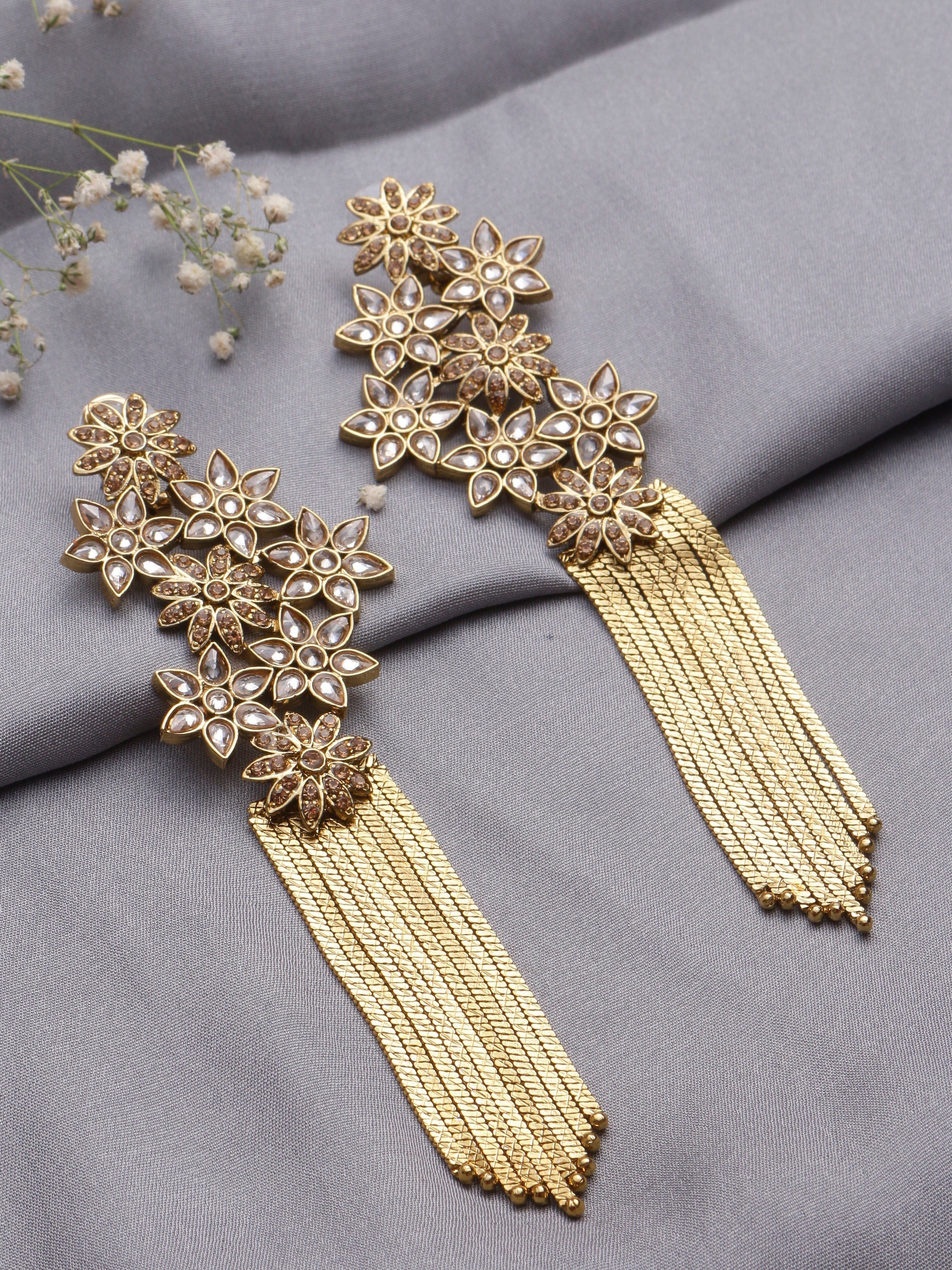 Swisni Alloy Golden Earrings with Golden Beads For women