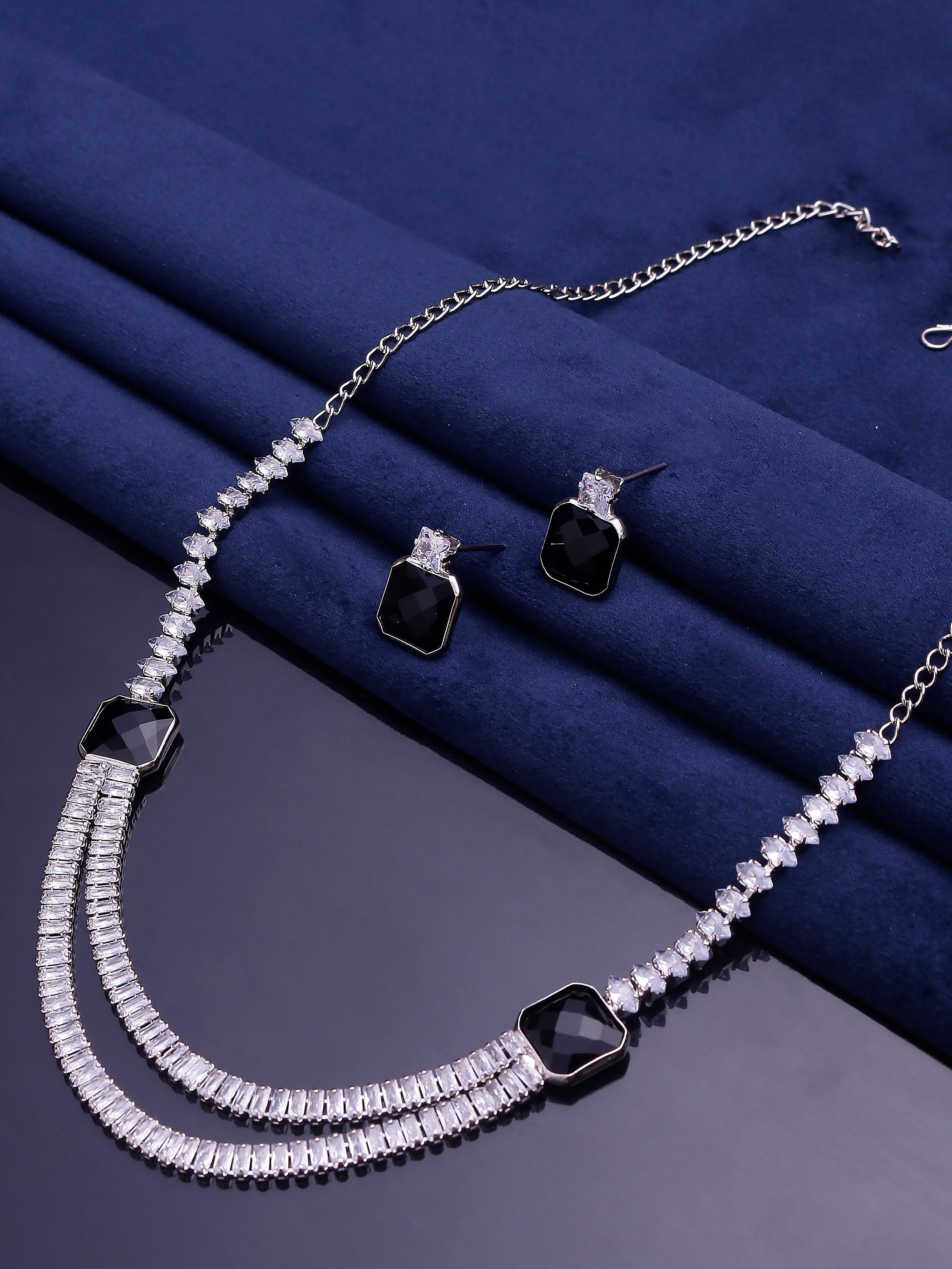 Swisni Alloy Silver Necklace, Earring Beads Necklace Set For Women|For Girls|Gifting|Anniversary|Birthday|Girlfriend